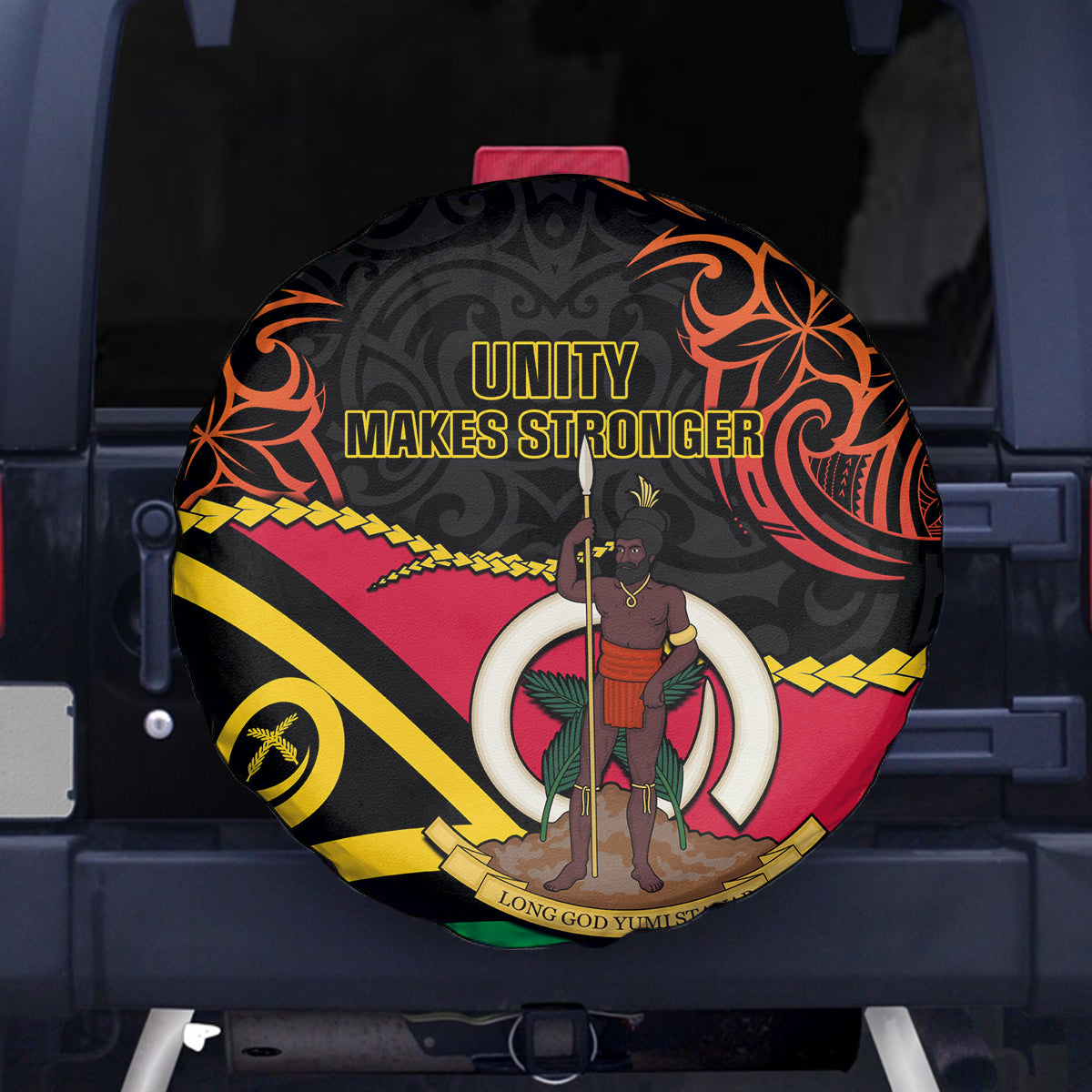 Vanuatu Unity Day Spare Tire Cover 29 November Coat Of Arms With Flag Style LT14 Black - Polynesian Pride