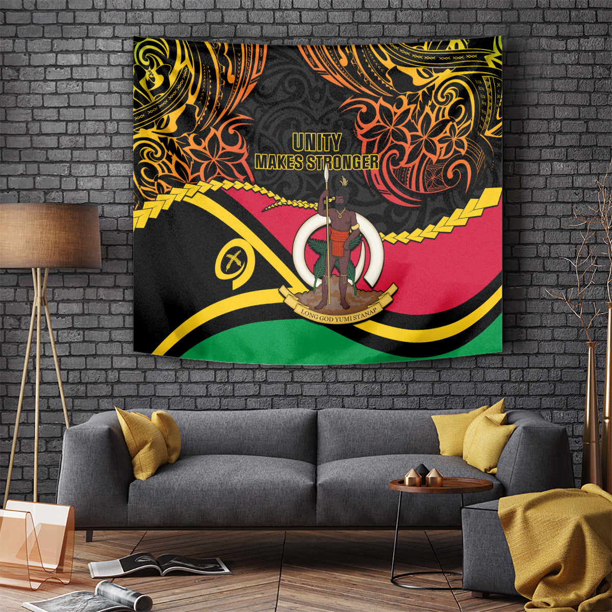 Vanuatu Unity Day Tapestry 29 November Coat Of Arms With Flag Style LT14 Black - Polynesian Pride