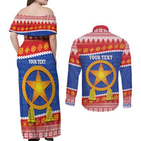 Personalized The Philippines Christmas Couples Matching Off Shoulder Maxi Dress and Long Sleeve Button Shirt Pilipinas Parol - Maligayang Pasko!