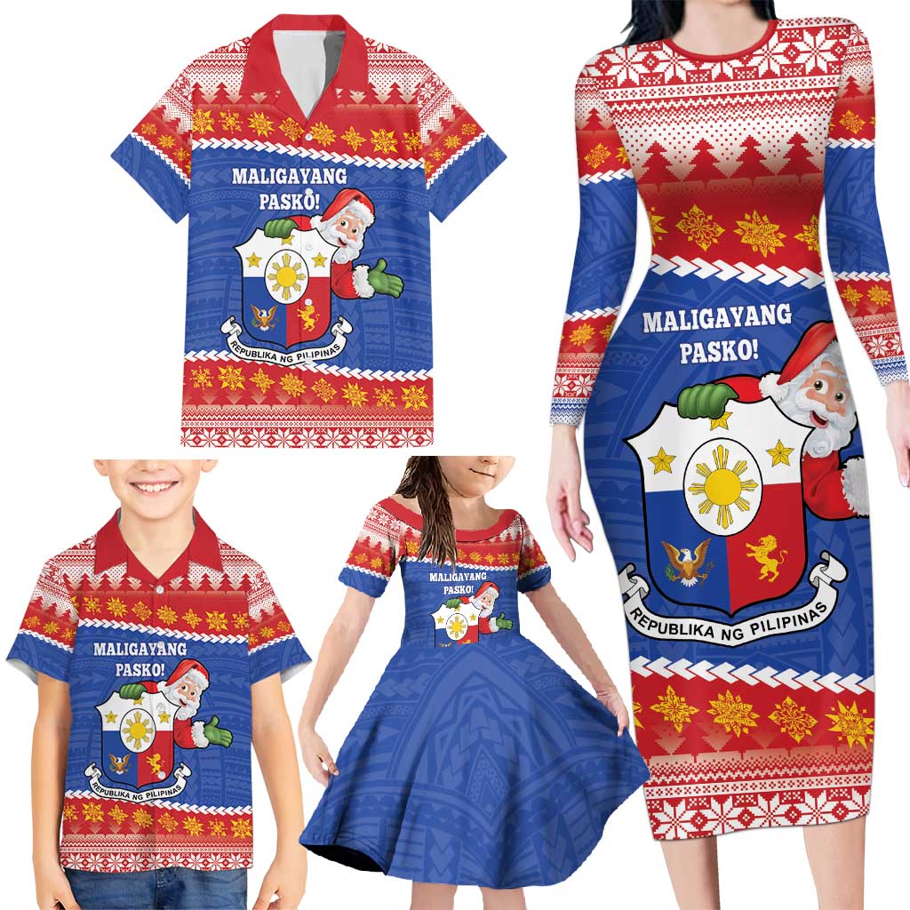 Personalized The Philippines Christmas Family Matching Long Sleeve Bodycon Dress and Hawaiian Shirt Pilipinas Parol - Maligayang Pasko!