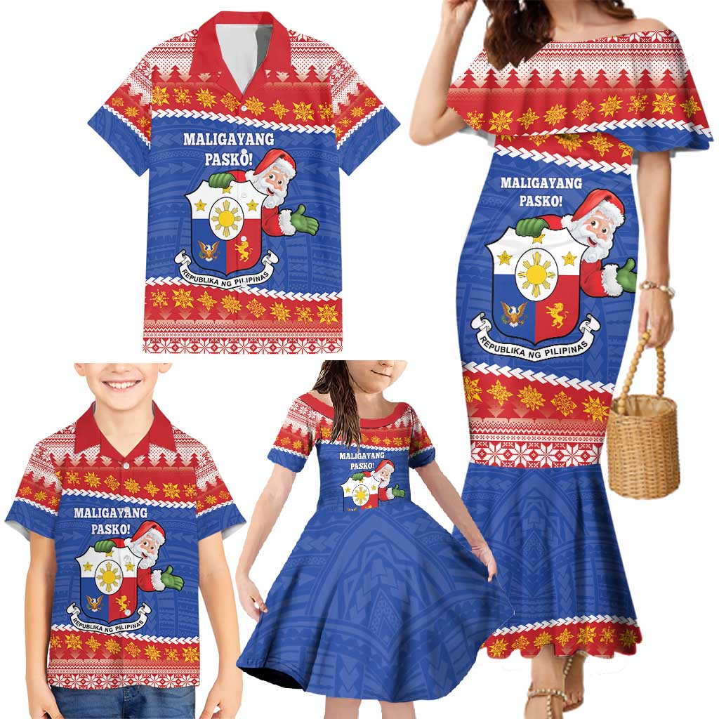 Personalized The Philippines Christmas Family Matching Mermaid Dress and Hawaiian Shirt Pilipinas Parol - Maligayang Pasko!