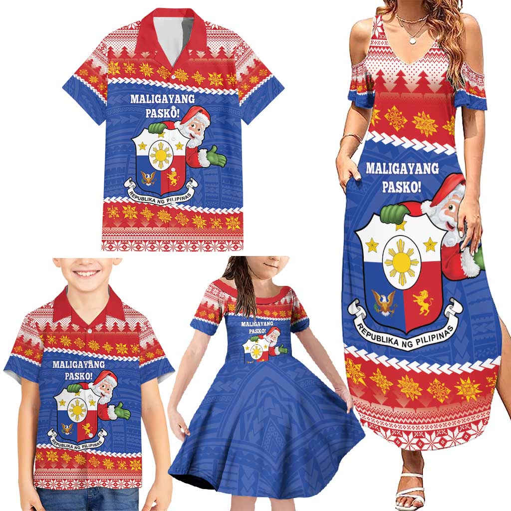 Personalized The Philippines Christmas Family Matching Summer Maxi Dress and Hawaiian Shirt Pilipinas Parol - Maligayang Pasko!