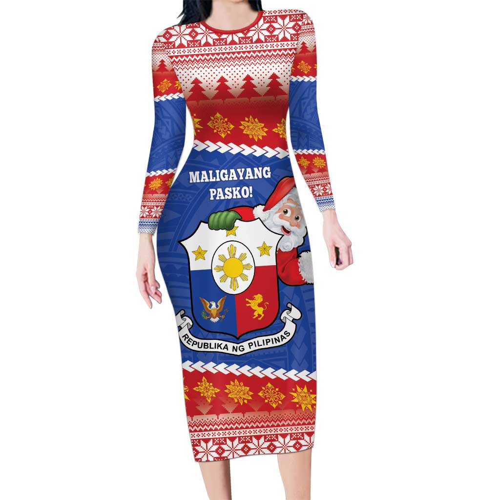 Personalized The Philippines Christmas Long Sleeve Bodycon Dress Pilipinas Parol - Maligayang Pasko!