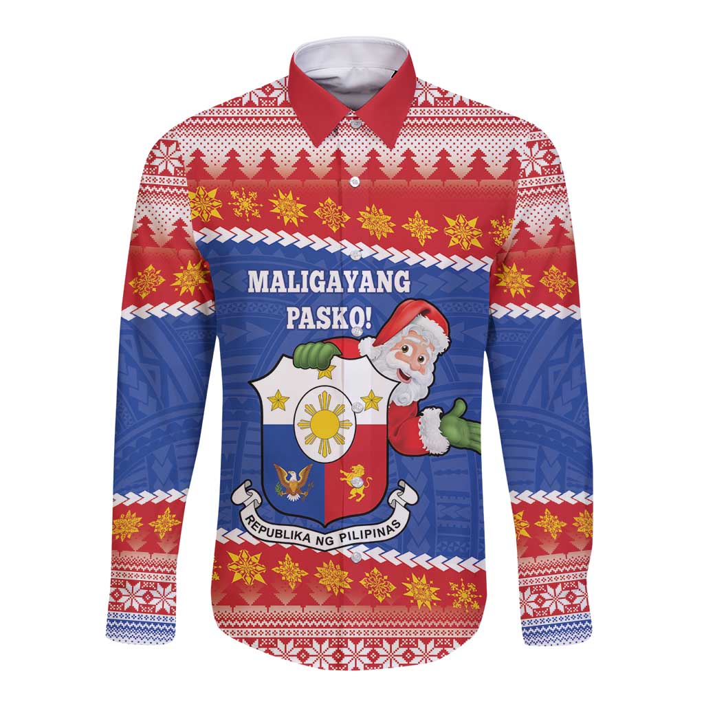 Personalized The Philippines Christmas Long Sleeve Button Shirt Pilipinas Parol - Maligayang Pasko!