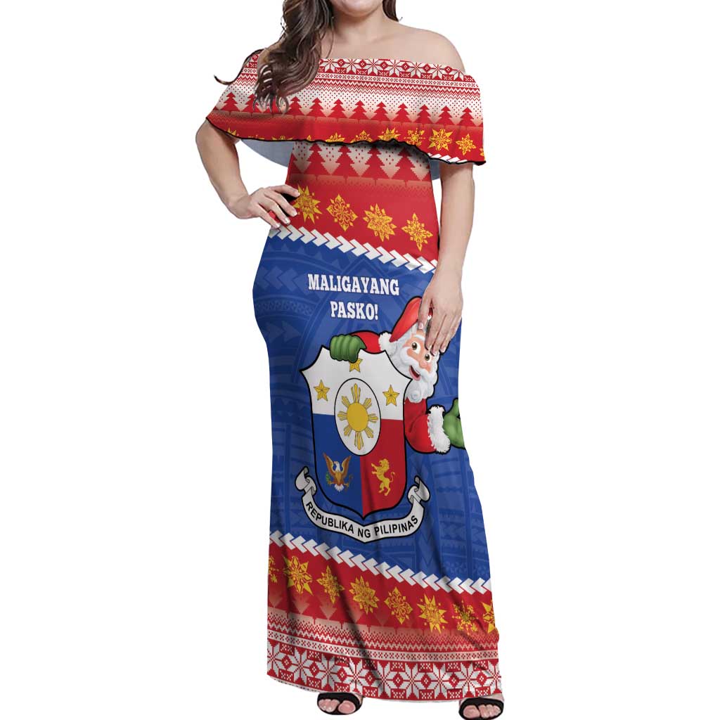 Personalized The Philippines Christmas Off Shoulder Maxi Dress Pilipinas Parol - Maligayang Pasko!