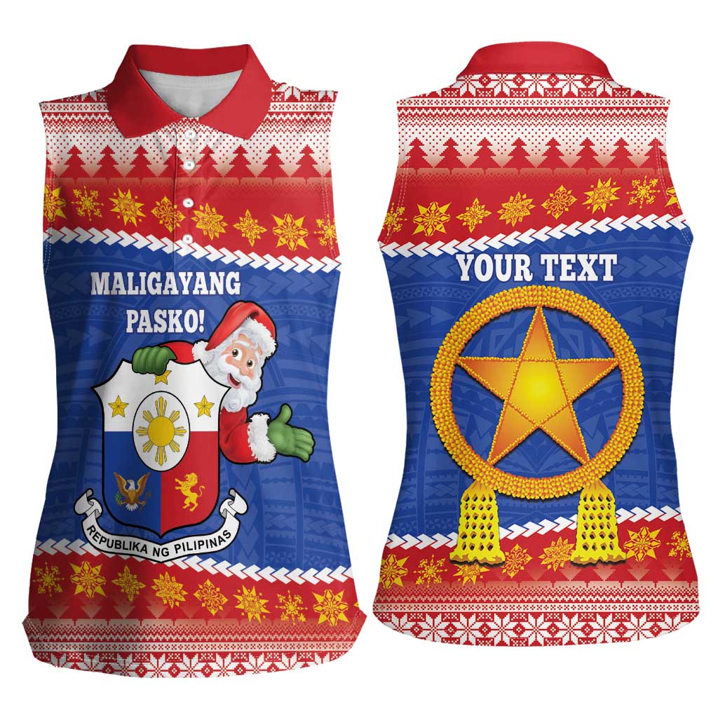 Personalized The Philippines Christmas Women Sleeveless Polo Shirt Pilipinas Parol - Maligayang Pasko!
