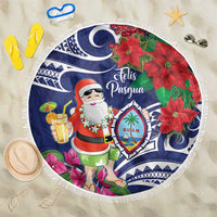 Guam Christmas Beach Blanket Poinsettia With Bougainvillea - Felis Pasgua! LT14 One Size 150cm Blue - Polynesian Pride
