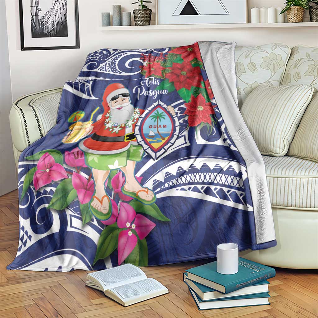 Guam Christmas Blanket Poinsettia With Bougainvillea - Felis Pasgua! LT14 Blue - Polynesian Pride