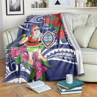 Guam Christmas Blanket Poinsettia With Bougainvillea - Felis Pasgua! LT14 Blue - Polynesian Pride