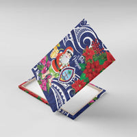 Guam Christmas Canvas Wall Art Poinsettia With Bougainvillea - Felis Pasgua! LT14 With Frame Blue - Polynesian Pride