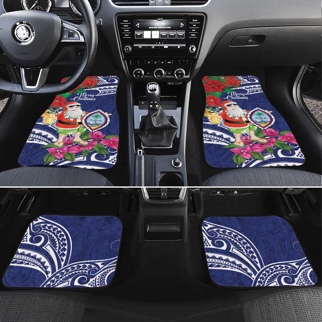 Guam Christmas Car Mats Poinsettia With Bougainvillea - Felis Pasgua! LT14 Set 4pcs Blue - Polynesian Pride