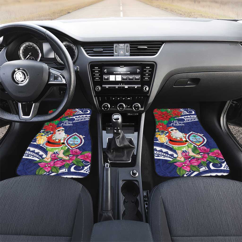 Guam Christmas Car Mats Poinsettia With Bougainvillea - Felis Pasgua! LT14 Set 2pcs - Front Blue - Polynesian Pride