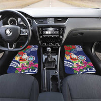 Guam Christmas Car Mats Poinsettia With Bougainvillea - Felis Pasgua! LT14 Set 2pcs - Front Blue - Polynesian Pride