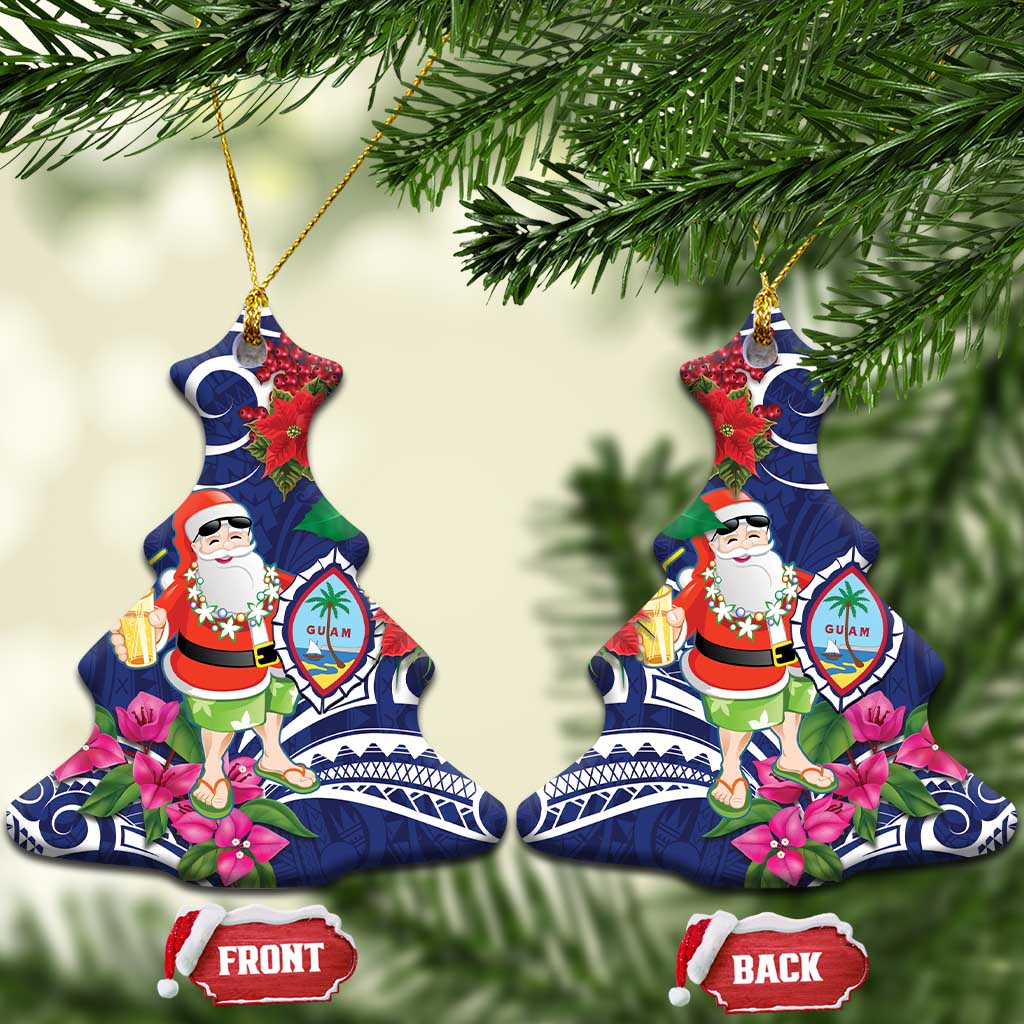 Guam Christmas Ceramic Ornament Poinsettia With Bougainvillea - Felis Pasgua! LT14 Christmas Tree Blue - Polynesian Pride