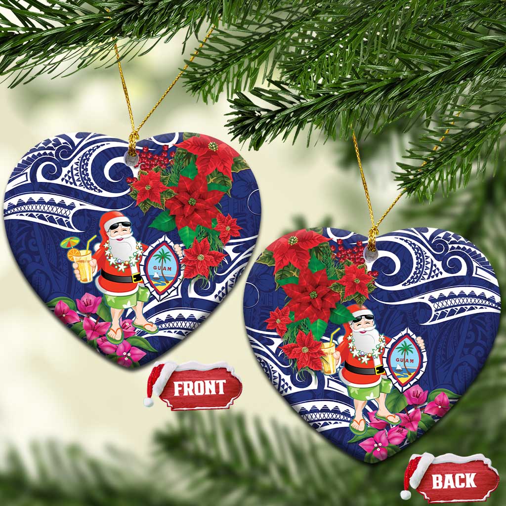 Guam Christmas Ceramic Ornament Poinsettia With Bougainvillea - Felis Pasgua! LT14 Heart Blue - Polynesian Pride