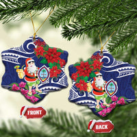 Guam Christmas Ceramic Ornament Poinsettia With Bougainvillea - Felis Pasgua! LT14 Snow Flake Blue - Polynesian Pride