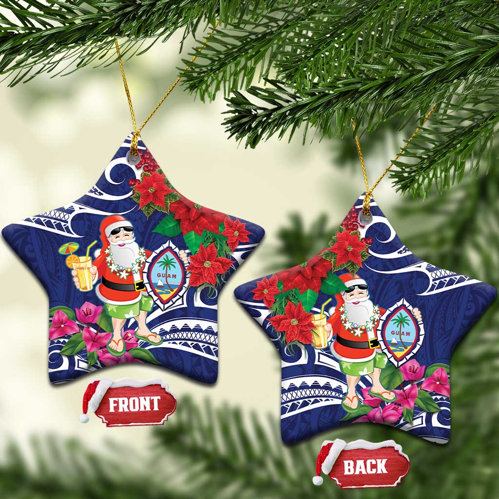 Guam Christmas Ceramic Ornament Poinsettia With Bougainvillea - Felis Pasgua! LT14 Star Blue - Polynesian Pride