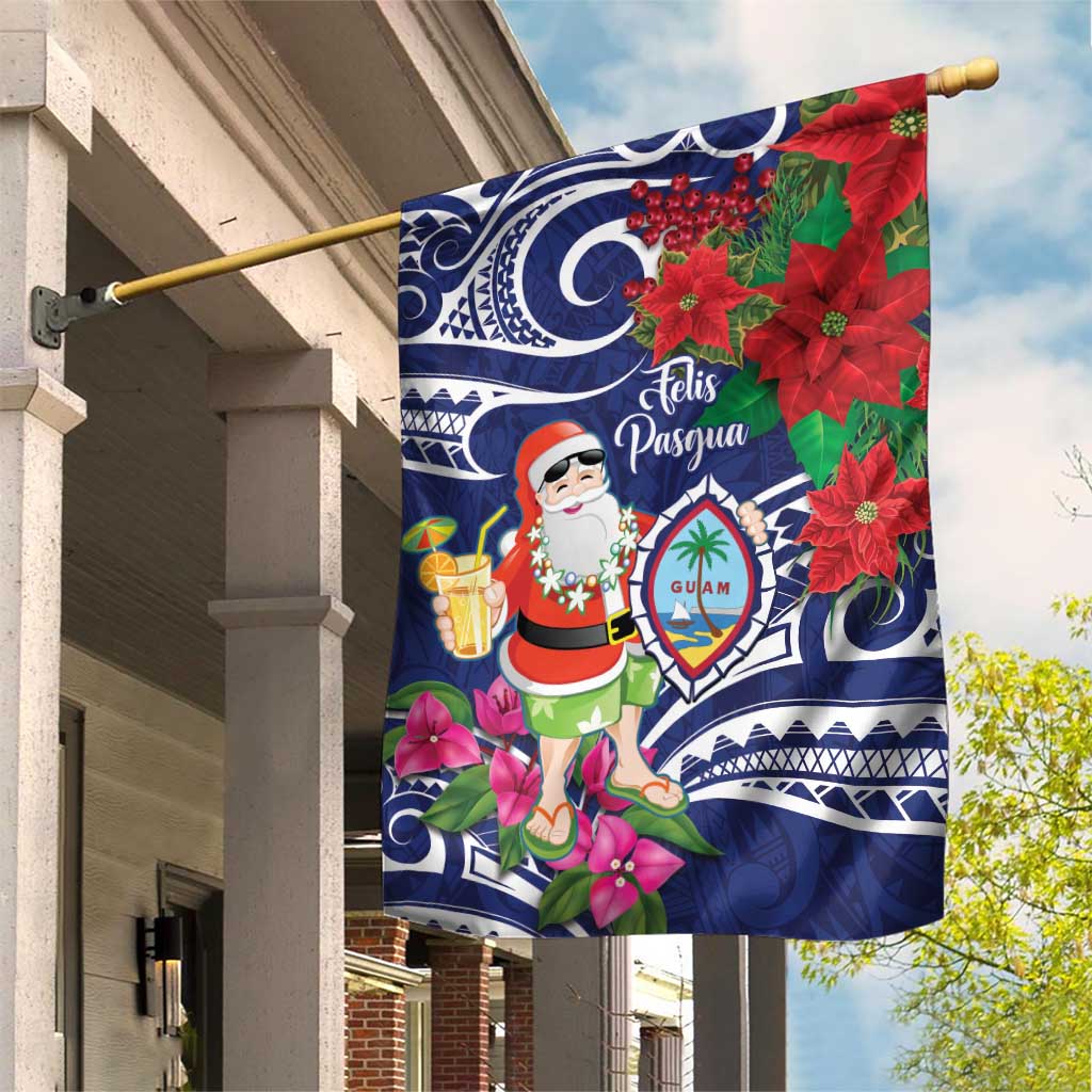 Guam Christmas Garden Flag Poinsettia With Bougainvillea - Felis Pasgua! LT14 House Flag Blue - Polynesian Pride