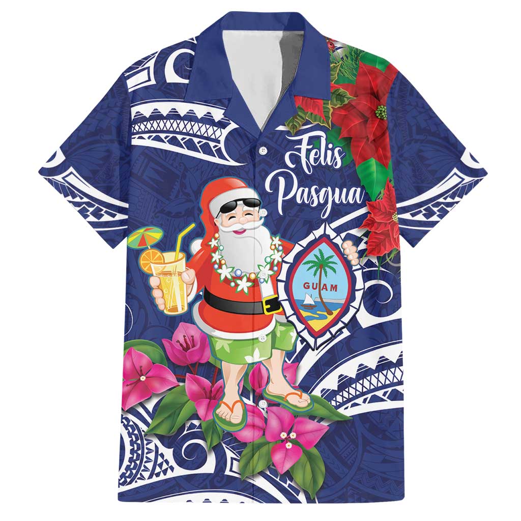 Guam Christmas Hawaiian Shirt Poinsettia With Bougainvillea - Felis Pasgua! LT14 Blue - Polynesian Pride