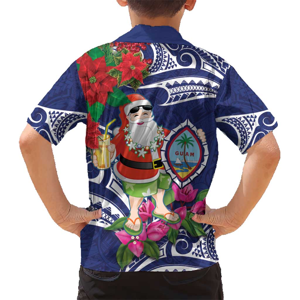 Guam Christmas Kid Hawaiian Shirt Poinsettia With Bougainvillea - Felis Pasgua!