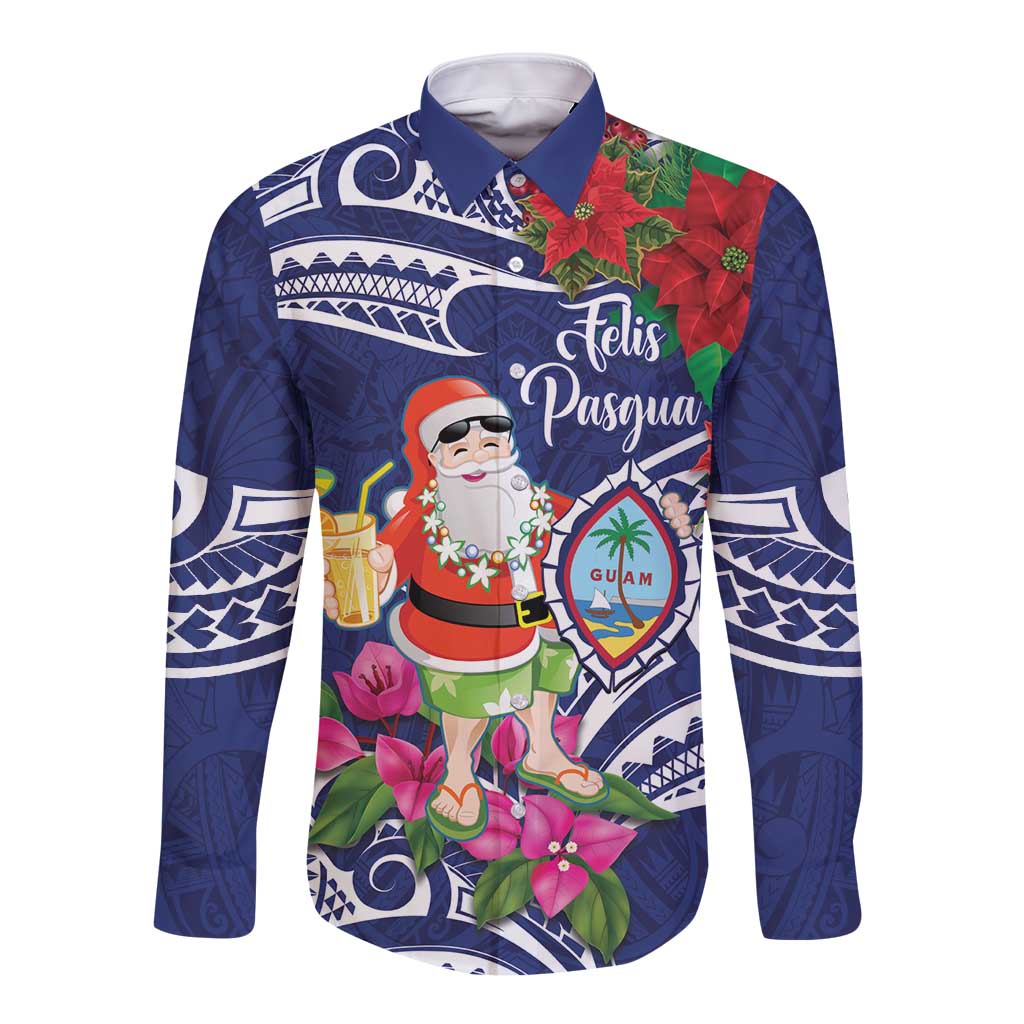 Guam Christmas Long Sleeve Button Shirt Poinsettia With Bougainvillea - Felis Pasgua!