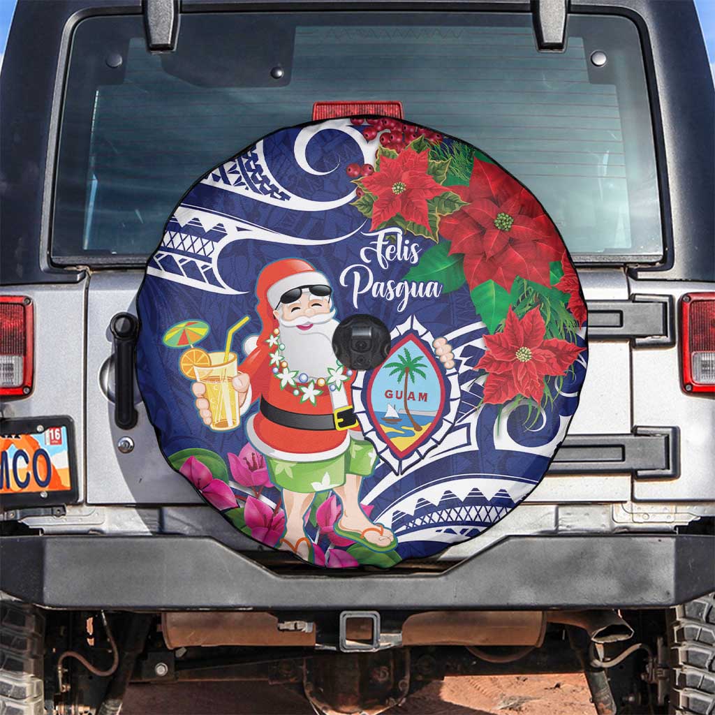 Guam Christmas Spare Tire Cover Poinsettia With Bougainvillea - Felis Pasgua! LT14 Blue - Polynesian Pride