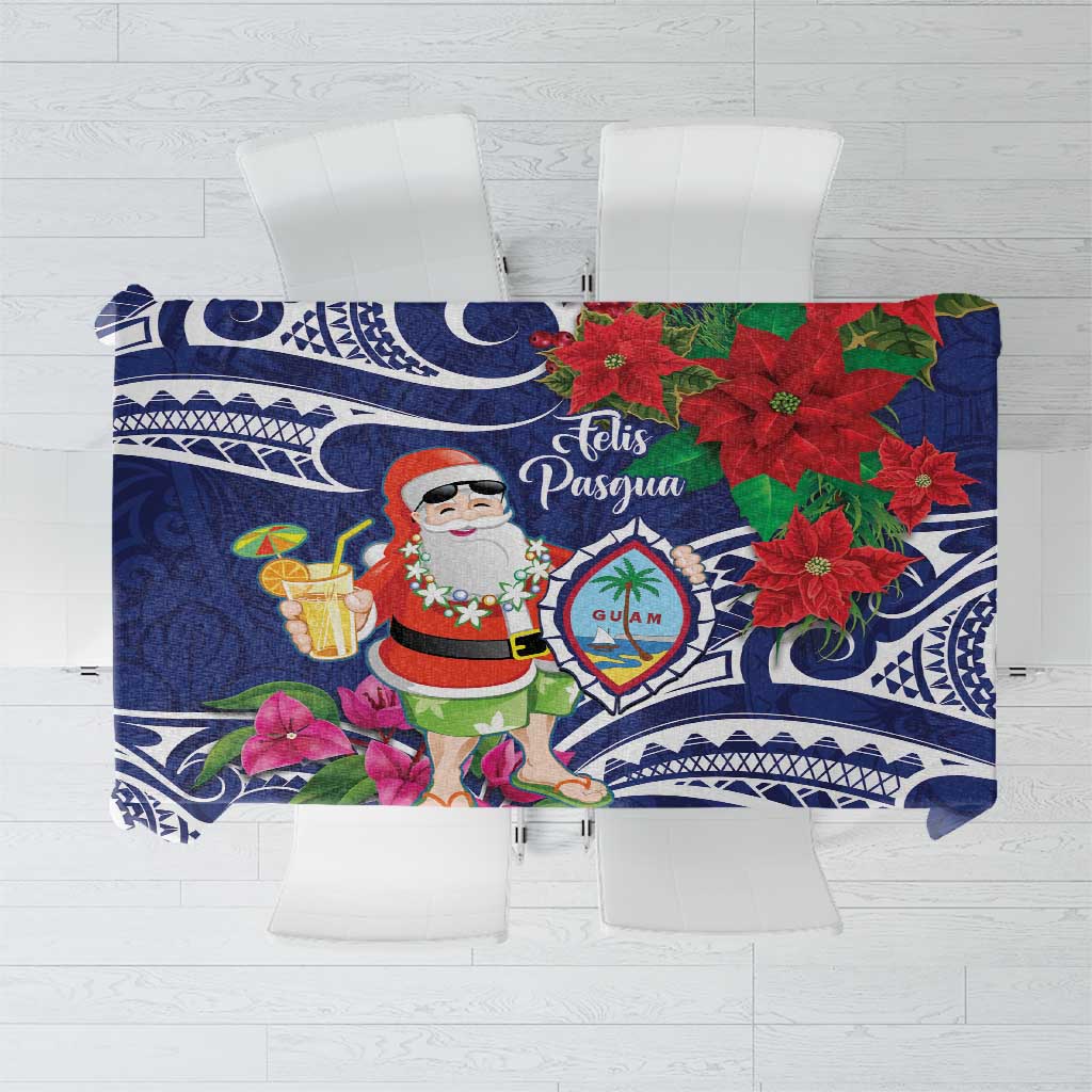 Guam Christmas Tablecloth Poinsettia With Bougainvillea - Felis Pasgua! LT14 Blue - Polynesian Pride