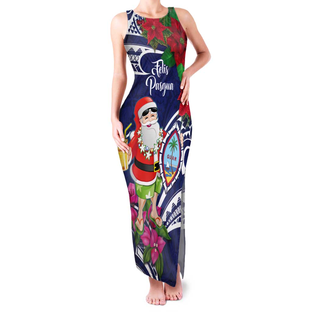 Guam Christmas Tank Maxi Dress Poinsettia With Bougainvillea - Felis Pasgua!