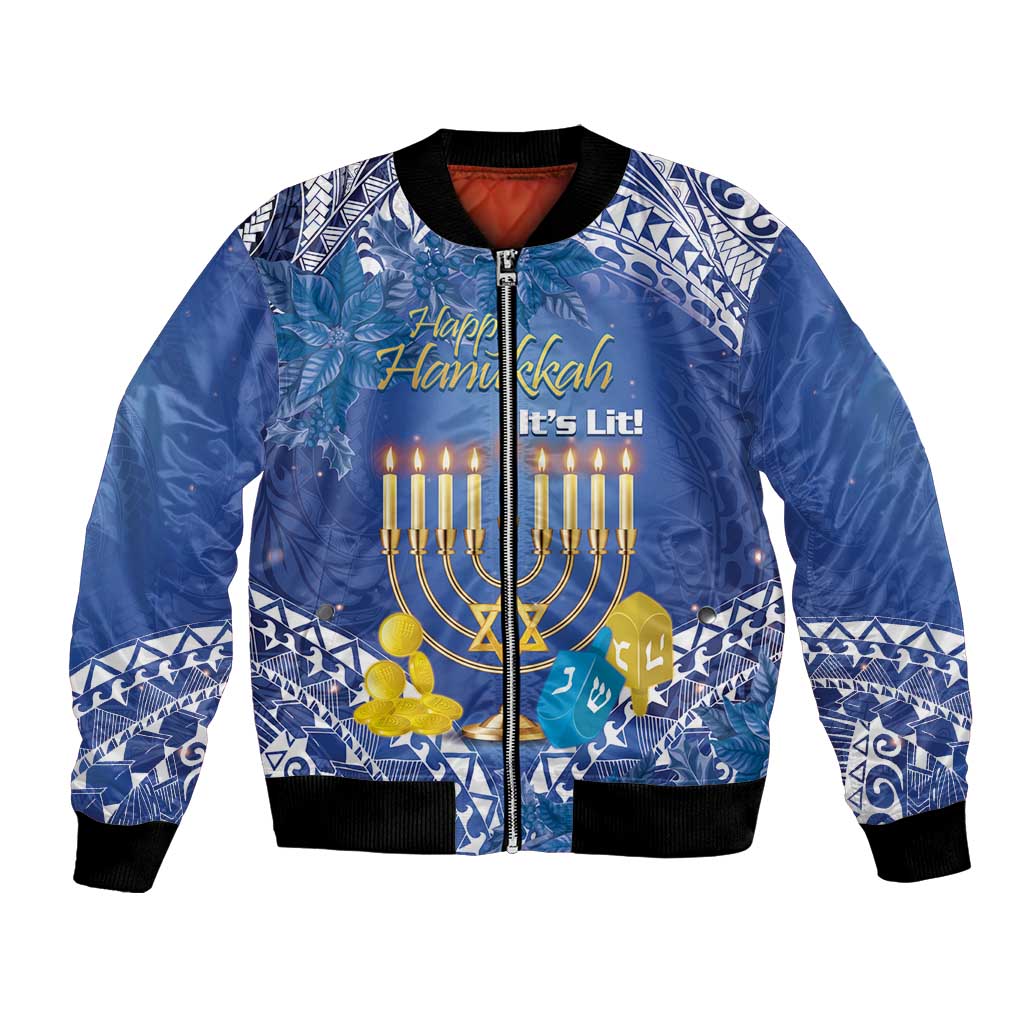 Personalised Hanukkah Jewish Festival Bomber Jacket It's Lit - Polynesian Pattern