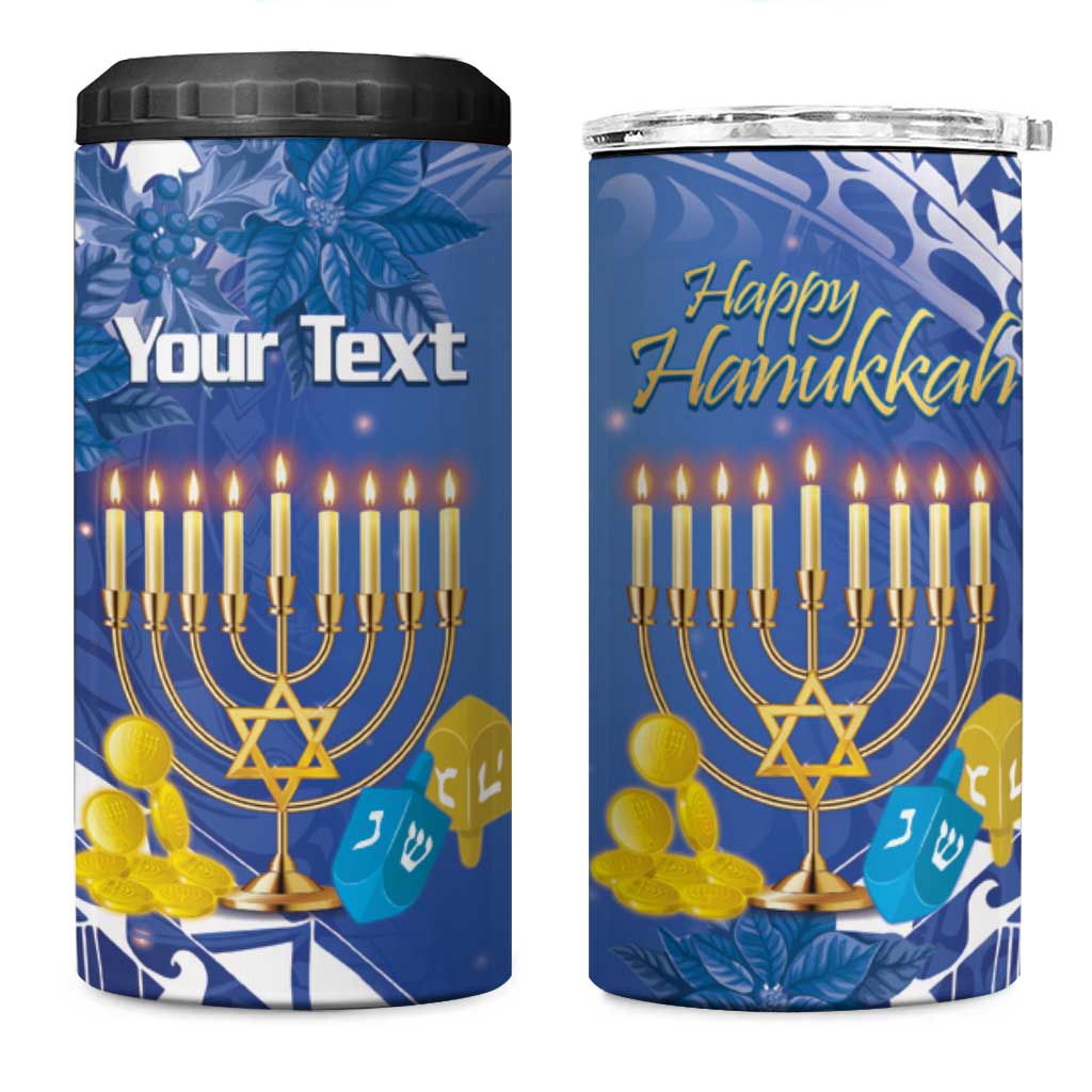 Personalised Hanukkah Jewish Festival 4 in 1 Can Cooler Tumbler It's Lit - Polynesian Pattern