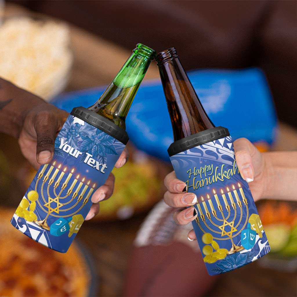 Personalised Hanukkah Jewish Festival 4 in 1 Can Cooler Tumbler It's Lit - Polynesian Pattern