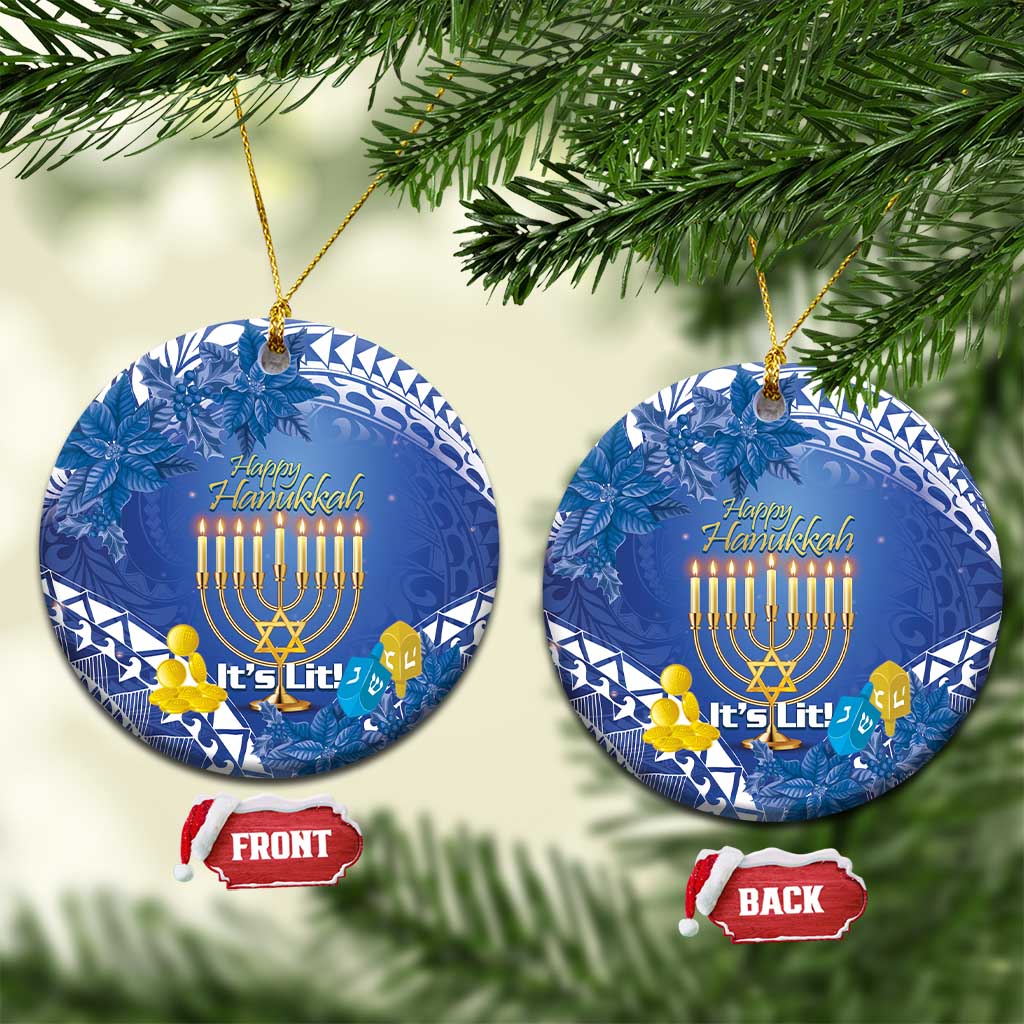 Hanukkah Jewish Festival Ceramic Ornament It's Lit - Polynesian Pattern LT14 Circle Blue - Polynesian Pride