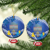 Hanukkah Jewish Festival Ceramic Ornament It's Lit - Polynesian Pattern LT14 Circle Blue - Polynesian Pride