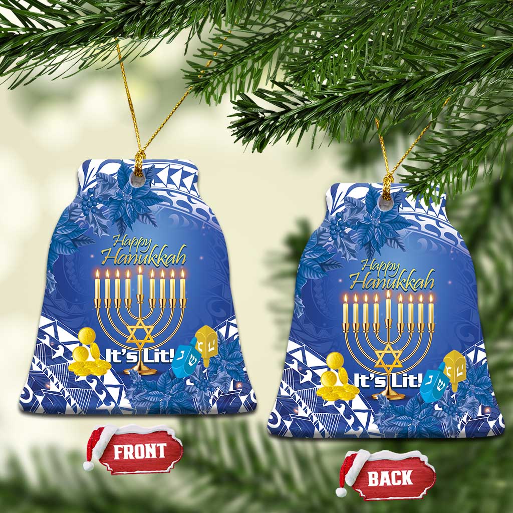 Hanukkah Jewish Festival Ceramic Ornament It's Lit - Polynesian Pattern LT14 Bell Flake Blue - Polynesian Pride