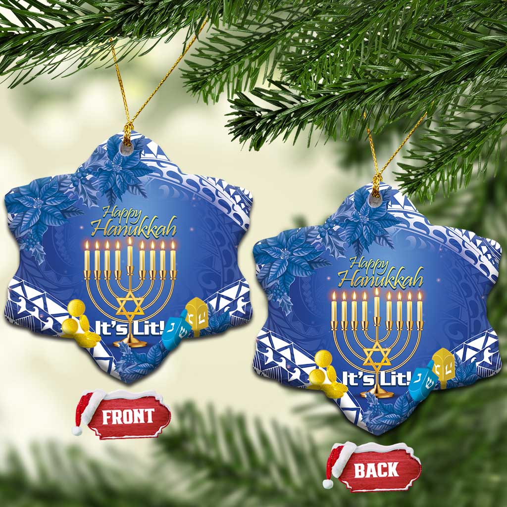 Hanukkah Jewish Festival Ceramic Ornament It's Lit - Polynesian Pattern LT14 Snow Flake Blue - Polynesian Pride