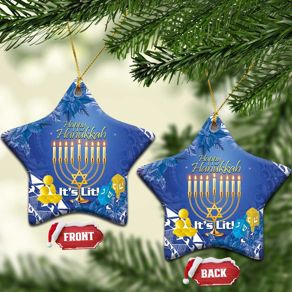 Hanukkah Jewish Festival Ceramic Ornament It's Lit - Polynesian Pattern LT14 Star Blue - Polynesian Pride