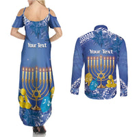 Personalised Hanukkah Jewish Festival Couples Matching Summer Maxi Dress and Long Sleeve Button Shirt It's Lit - Polynesian Pattern LT14 - Polynesian Pride