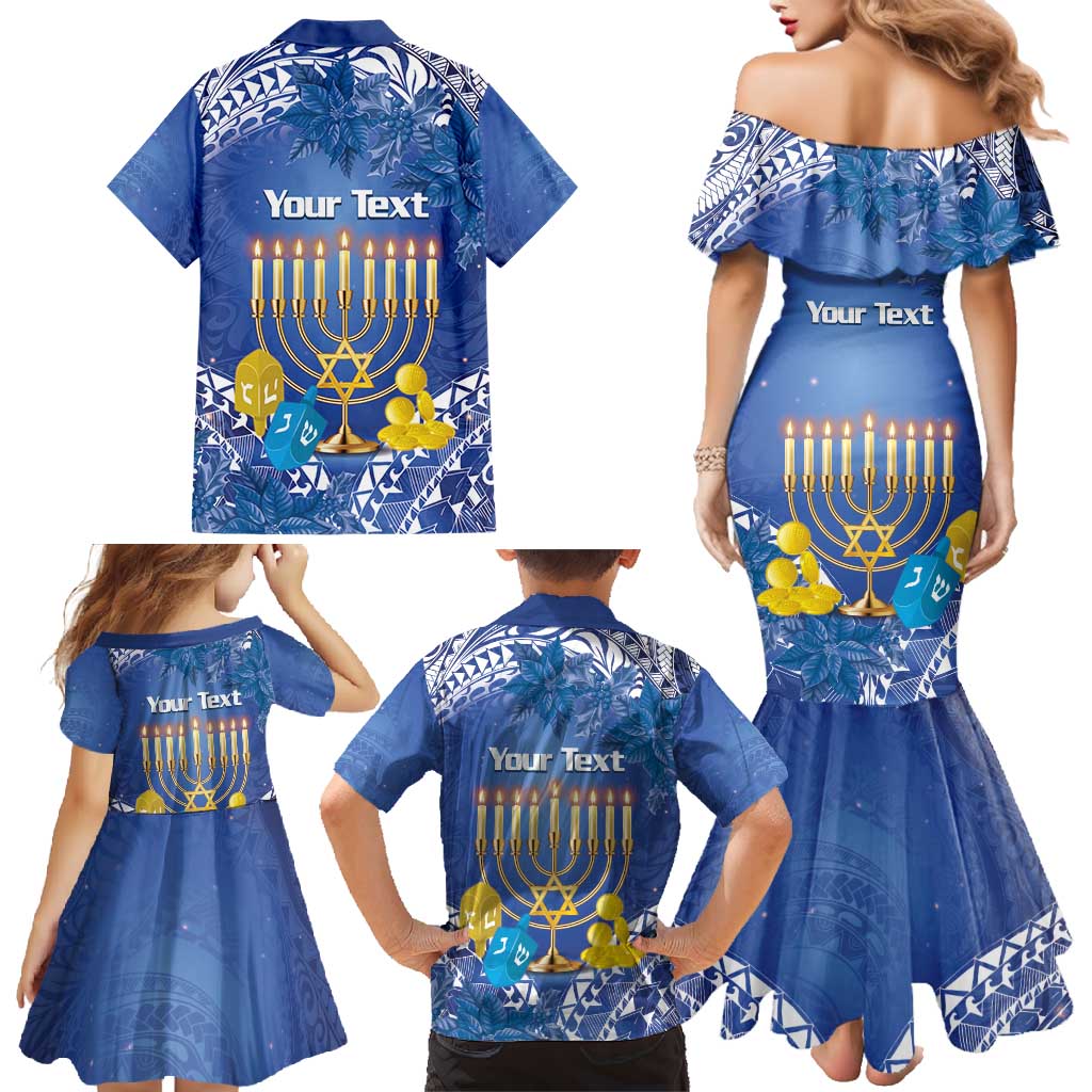 Personalised Hanukkah Jewish Festival Family Matching Mermaid Dress and Hawaiian Shirt It's Lit - Polynesian Pattern