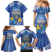 Personalised Hanukkah Jewish Festival Family Matching Mermaid Dress and Hawaiian Shirt It's Lit - Polynesian Pattern