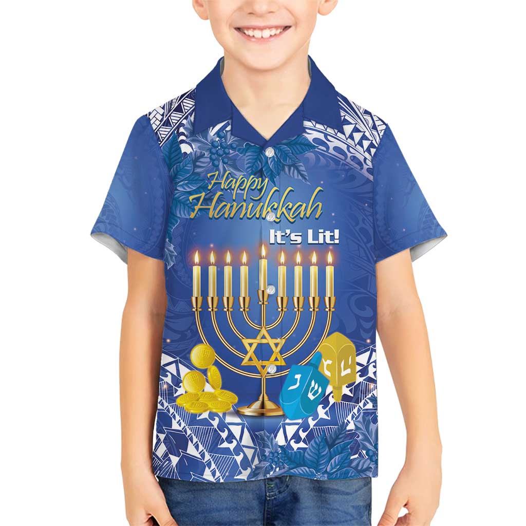Personalised Hanukkah Jewish Festival Family Matching Tank Maxi Dress and Hawaiian Shirt It's Lit - Polynesian Pattern
