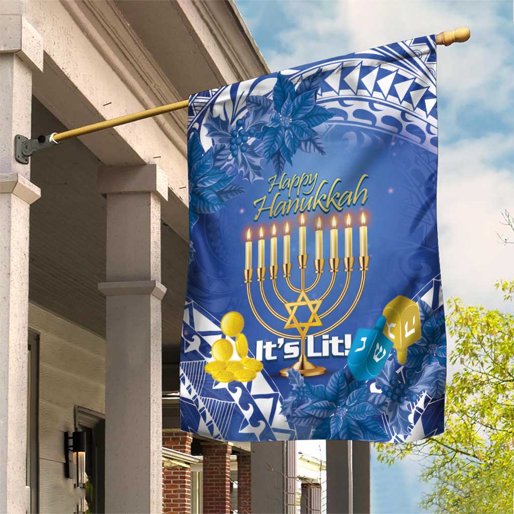 Hanukkah Jewish Festival Garden Flag It's Lit - Polynesian Pattern