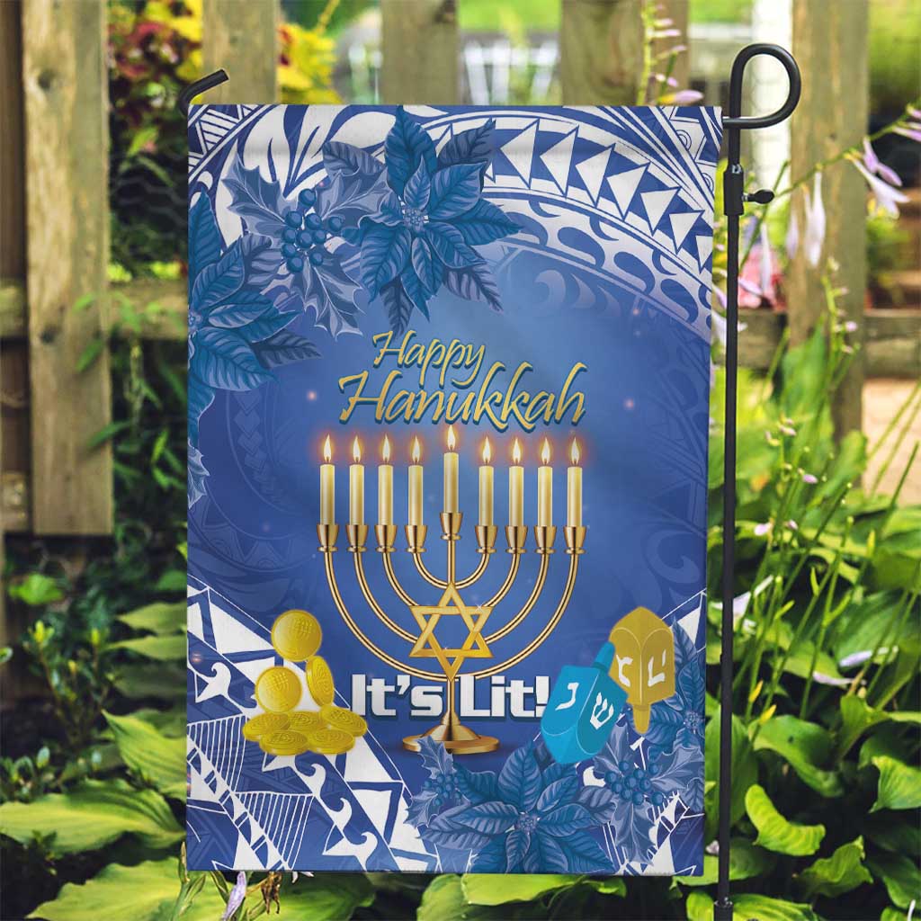 Hanukkah Jewish Festival Garden Flag It's Lit - Polynesian Pattern LT14 Garden Flag Blue - Polynesian Pride