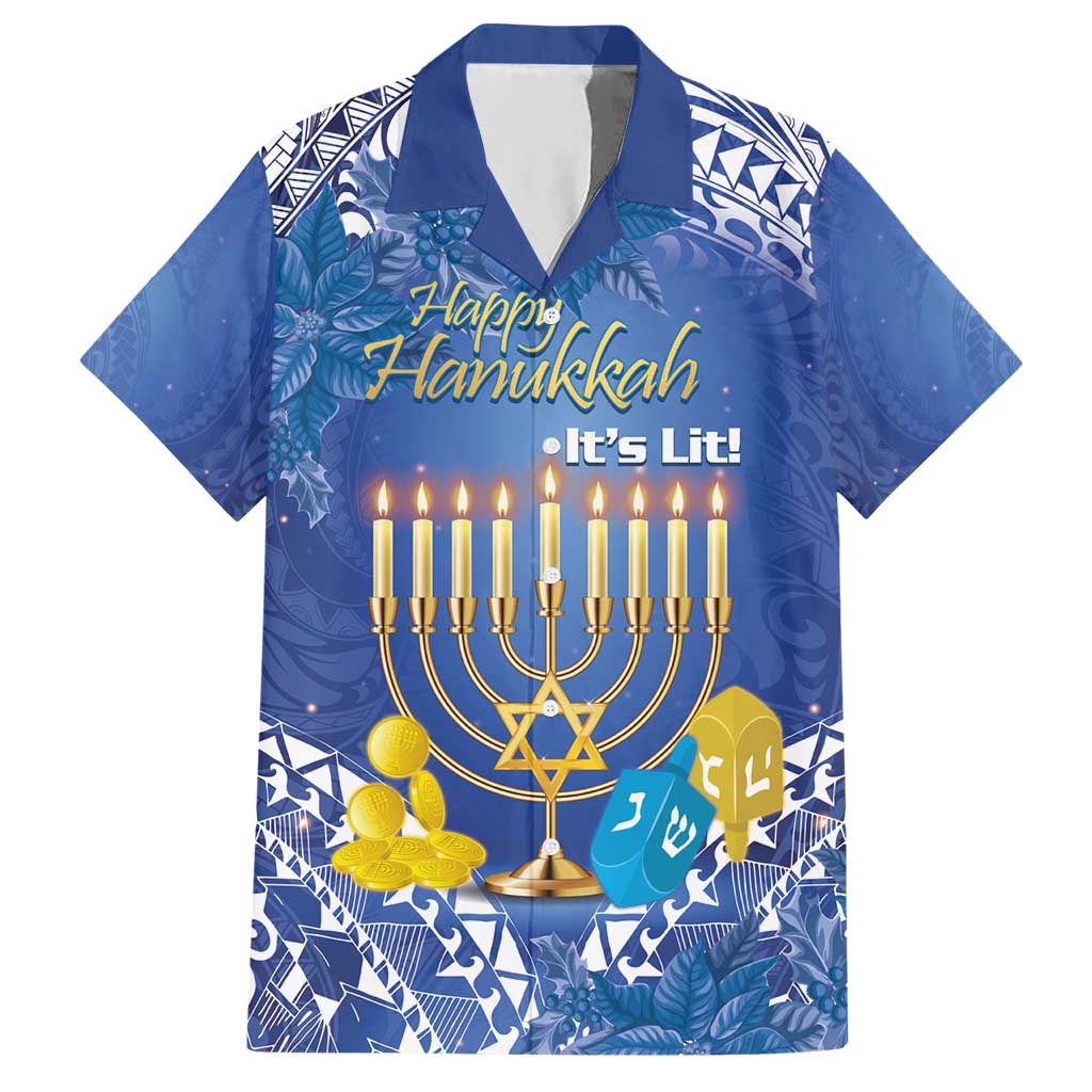 Personalised Hanukkah Jewish Festival Hawaiian Shirt It's Lit - Polynesian Pattern LT14 Blue - Polynesian Pride