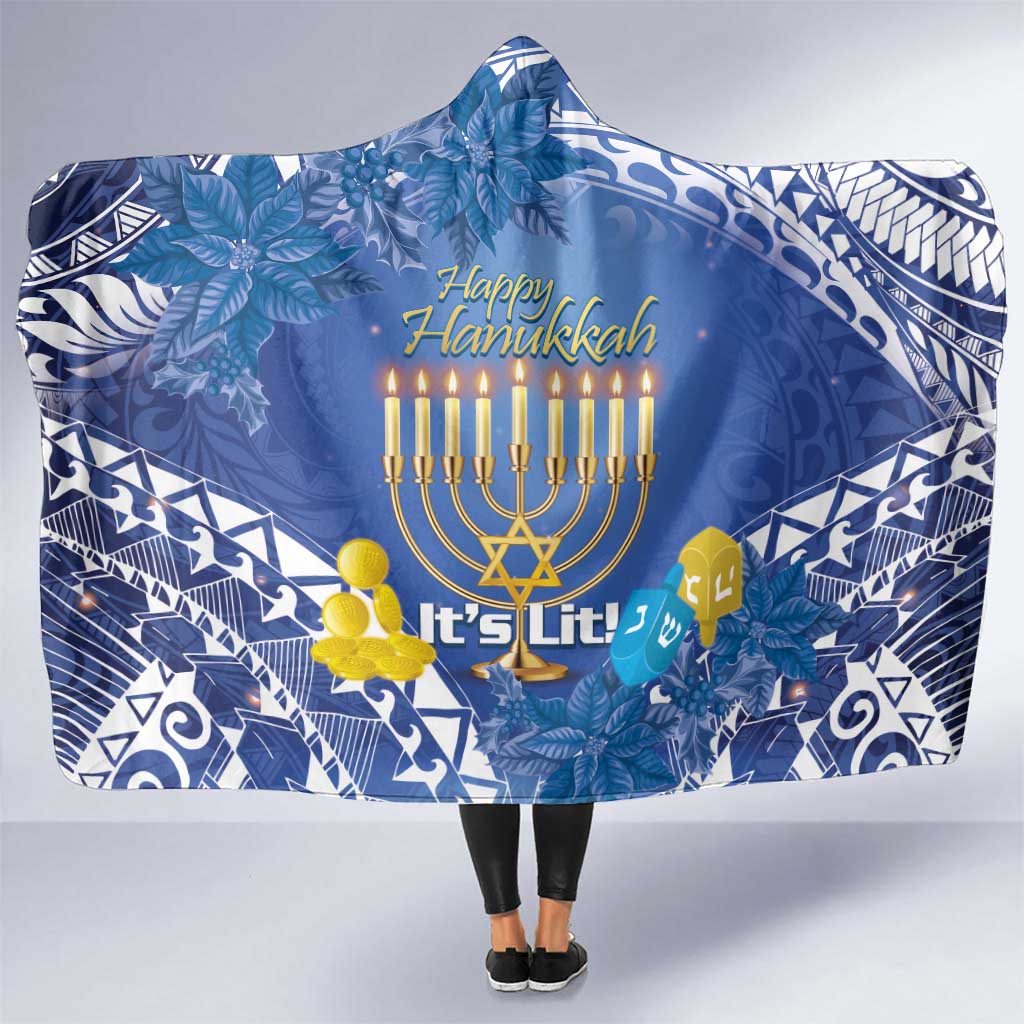 Hanukkah Jewish Festival Hooded Blanket It's Lit - Polynesian Pattern