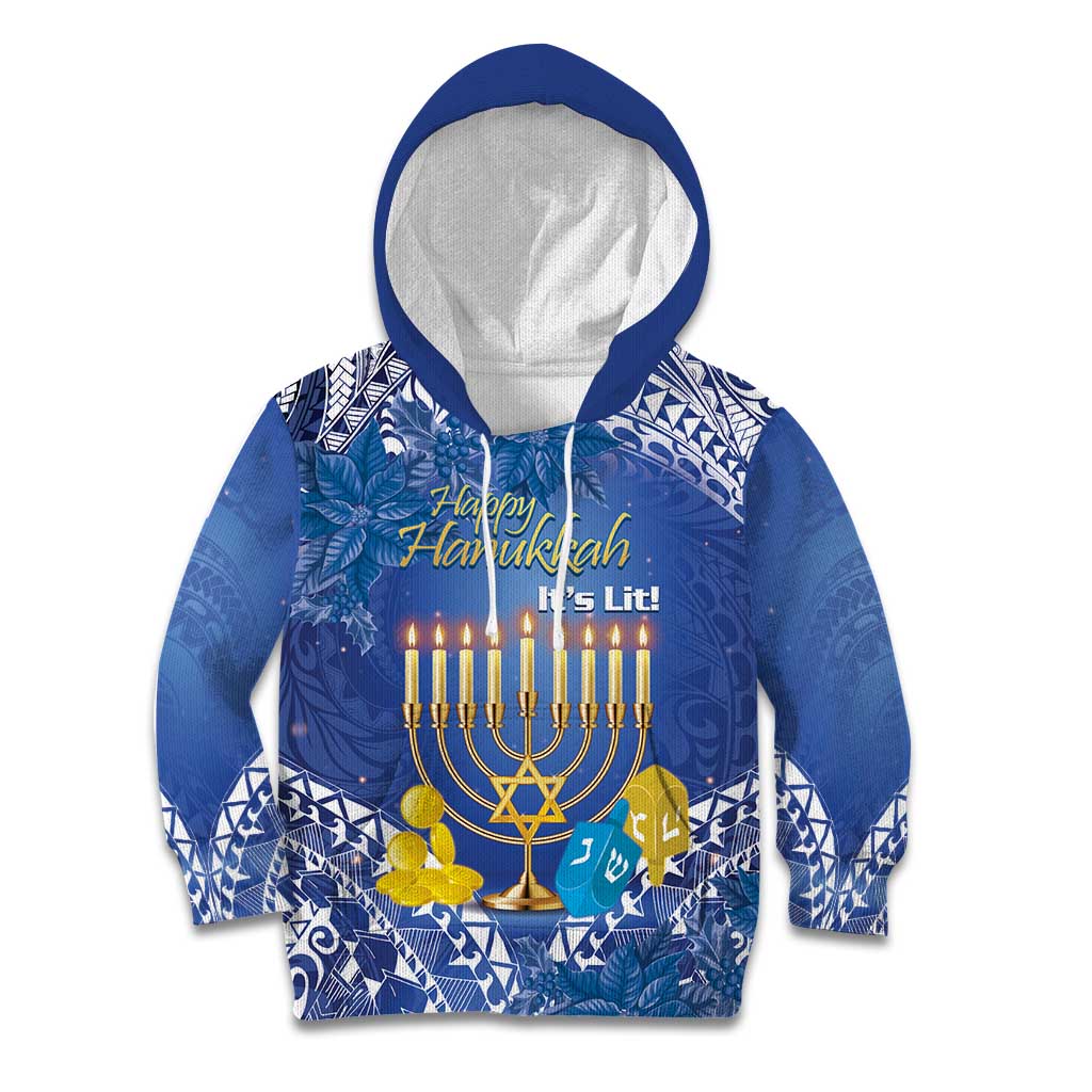 Personalised Hanukkah Jewish Festival Kid Hoodie It's Lit - Polynesian Pattern