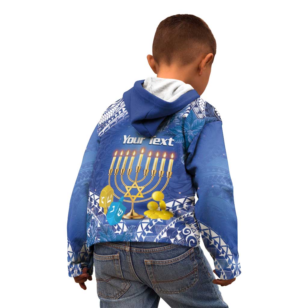 Personalised Hanukkah Jewish Festival Kid Hoodie It's Lit - Polynesian Pattern
