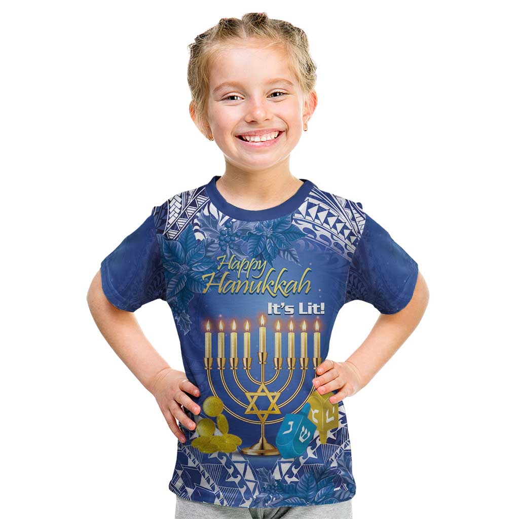 Personalised Hanukkah Jewish Festival Kid T Shirt It's Lit - Polynesian Pattern