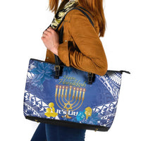 Hanukkah Jewish Festival Leather Tote Bag It's Lit - Polynesian Pattern LT14 Blue - Polynesian Pride