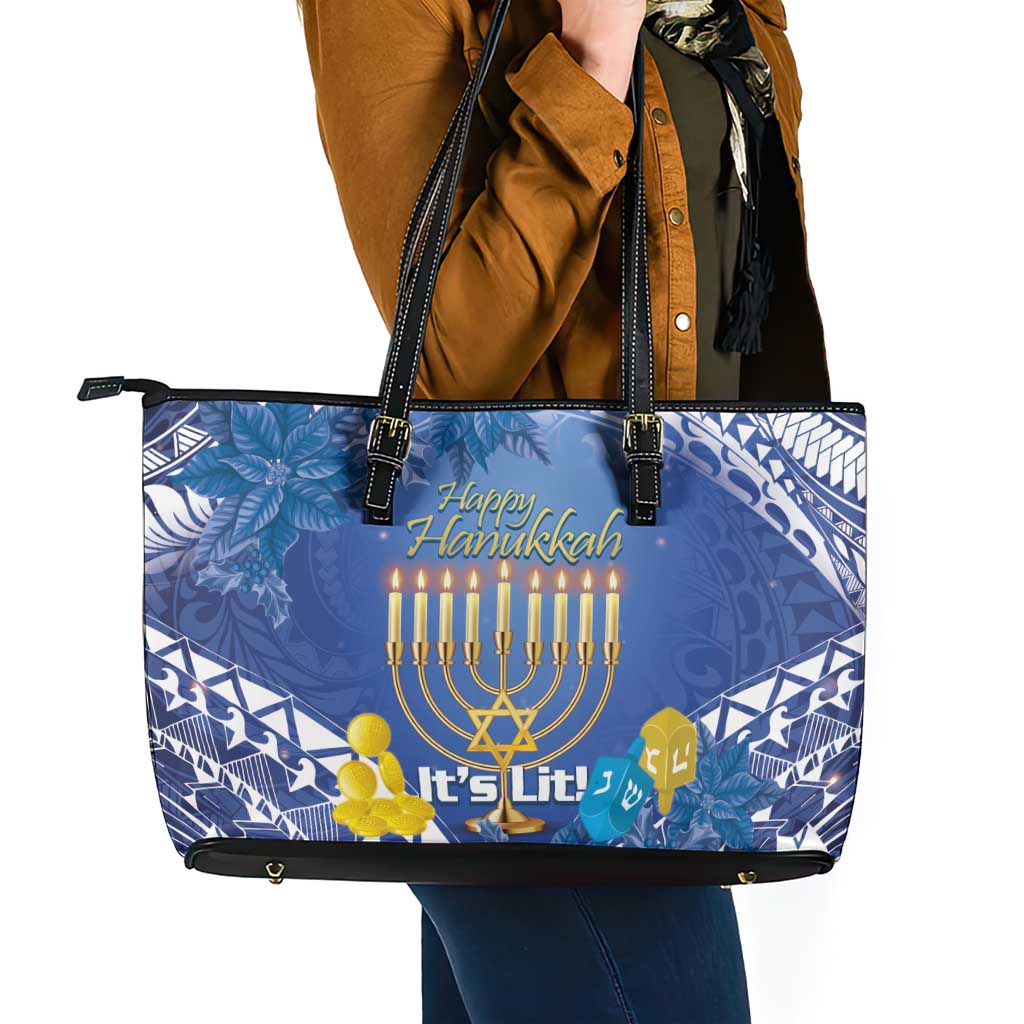 Hanukkah Jewish Festival Leather Tote Bag It's Lit - Polynesian Pattern LT14 - Polynesian Pride