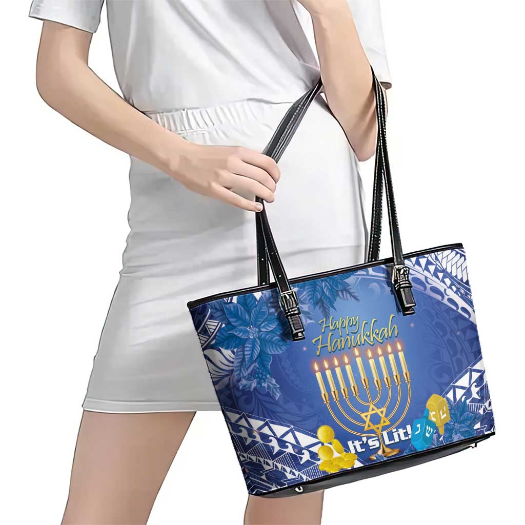 Hanukkah Jewish Festival Leather Tote Bag It's Lit - Polynesian Pattern LT14 - Polynesian Pride